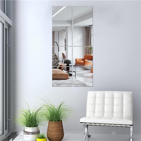 Full Length Wall Mirror Tiles 8'' x 8'' x 8 PCS Frameless Full Body Mirror Tiles - Picture 3 of 6